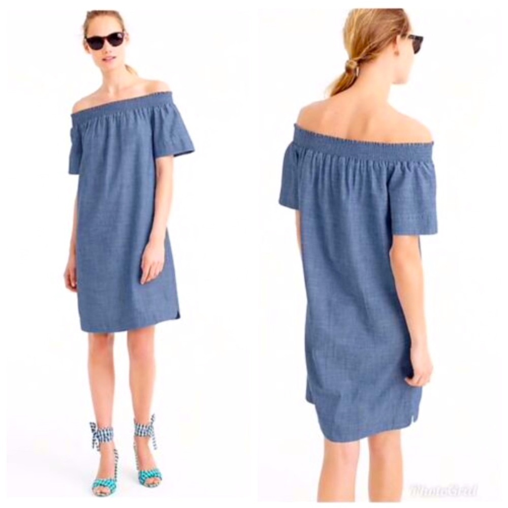 J. Crew Woman’s Cotton Blue Chambray Off The Shoulder Dress Size 8